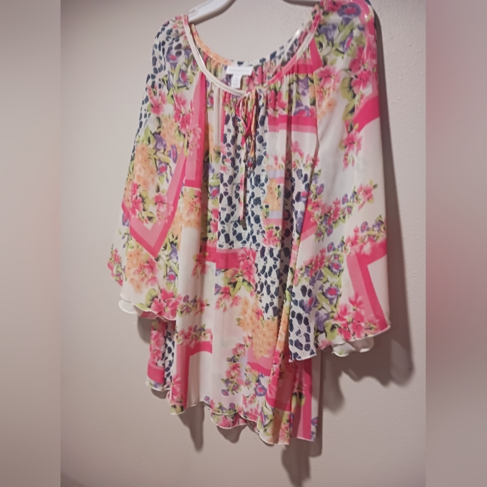 Final $4 3/ $10 "Charter Club" Semi Sheer Half bell Sleeve Tie Neck Top Sz. M.